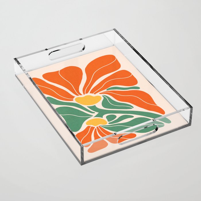 Modern Boho Art Nouveau Floral 1.2 Duo Orange and Green Acrylic Tray Gallery Image 1