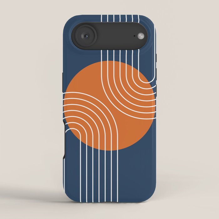 Mid Century Modern Geometric 161 Sun Rainbow abstract in Navy Blue Orange iPhone Case Gallery Image 2