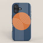 Mid Century Modern Geometric 161 Sun Rainbow abstract in Navy Blue Orange iPhone Case Gallery Image 1