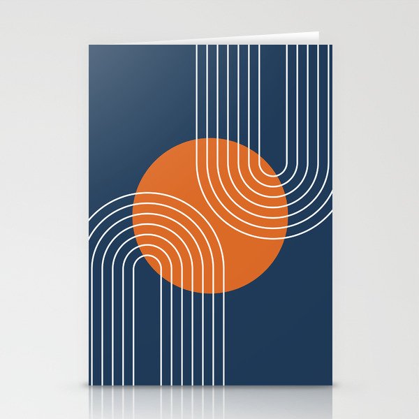 Mid Century Modern Geometric 161 Sun Rainbow abstract in Navy Blue Orange Stationery Card Gallery Image 2