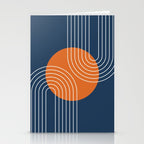 Mid Century Modern Geometric 161 Sun Rainbow abstract in Navy Blue Orange Stationery Card Gallery Image 2