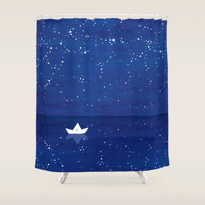 Zen sailing, ocean, stars Shower Curtain Gallery Image 1