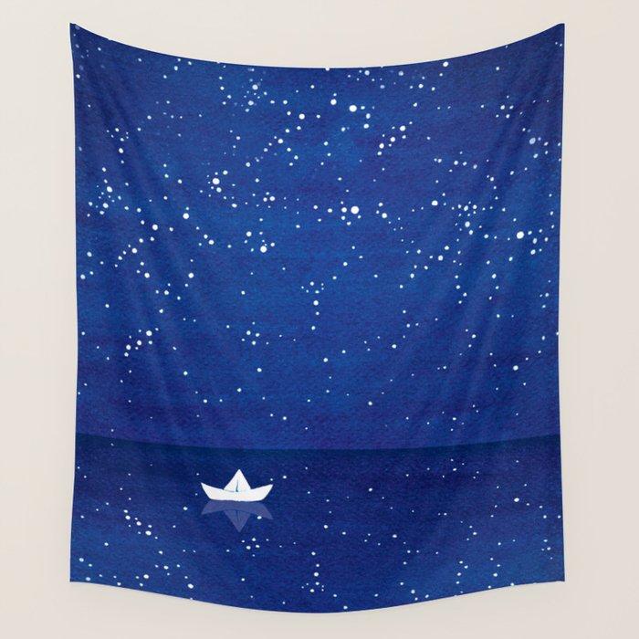 Zen sailing, ocean, stars Wall Tapestry Gallery Image 4