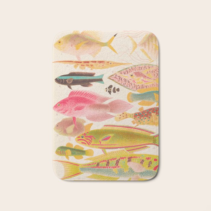 Colorful Tropical Fishes Vintage Sea Life Illustration Bath Mat Gallery Image 1