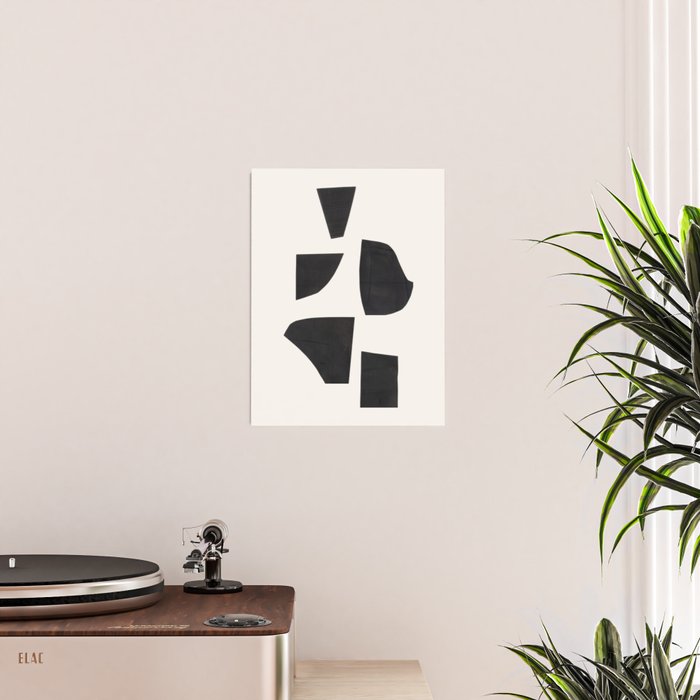 Bump & Kiss Minimalist Modern Mid Century Black Organic Shapes Pattern Paper Collage Poster Gallery Image 2