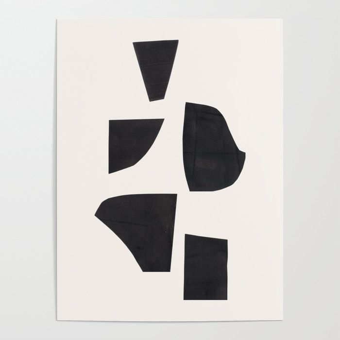 Bump & Kiss Minimalist Modern Mid Century Black Organic Shapes Pattern Paper Collage Poster Gallery Image 4
