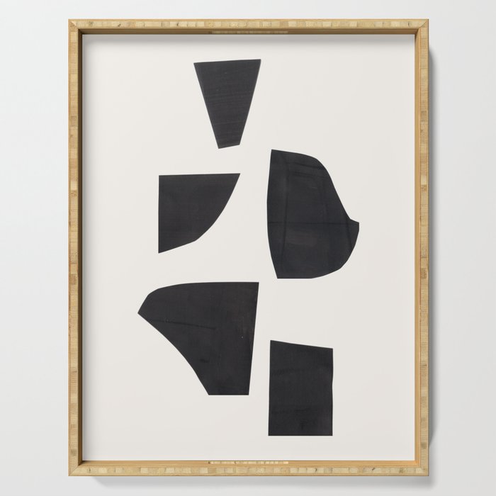 Bump & Kiss Minimalist Modern Mid Century Black Organic Shapes Pattern Paper Collage Serving Tray Gallery Image 1