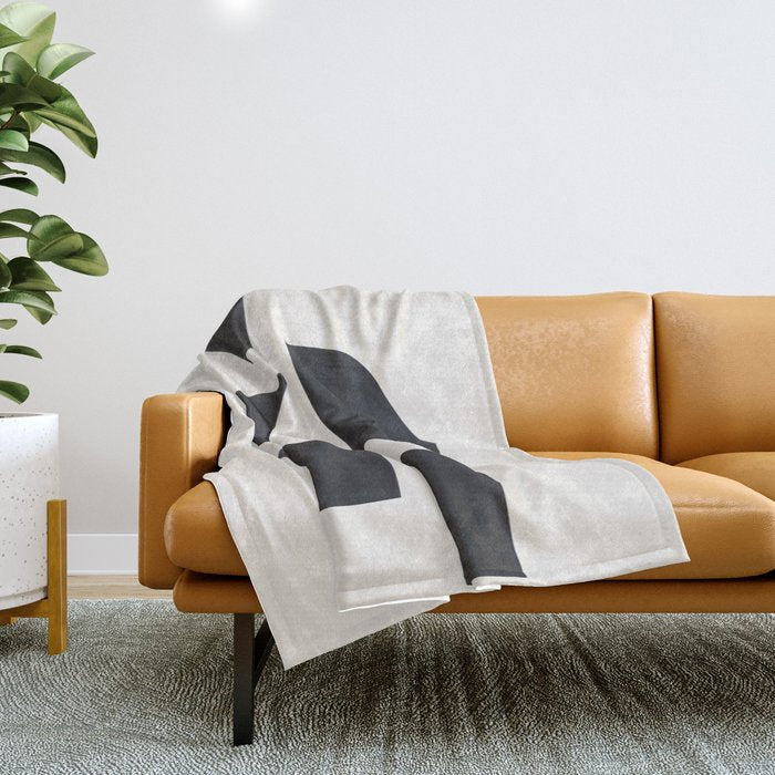 Bump & Kiss Minimalist Modern Mid Century Black Organic Shapes Pattern Paper Collage Throw Blanket Gallery Image 1