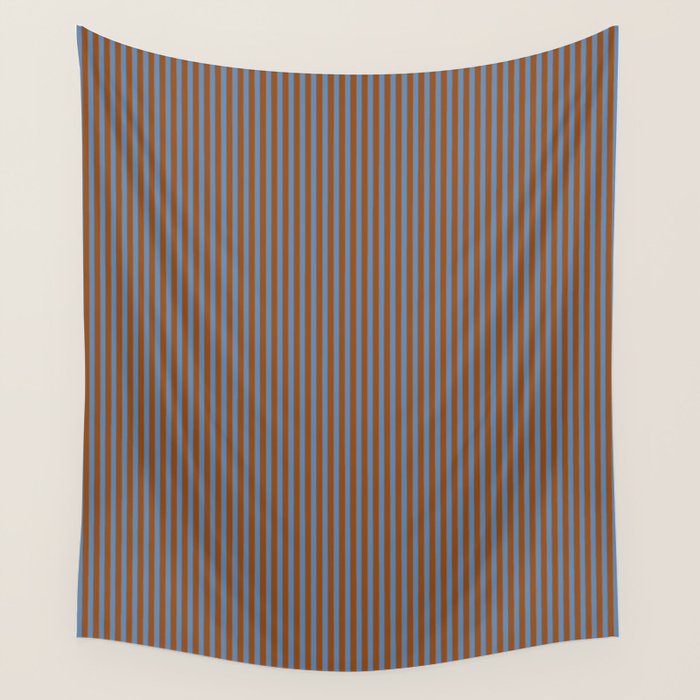 Narrow Stripes Vertical Pattern in Brown and Blue Wall Tapestry Gallery Image 4