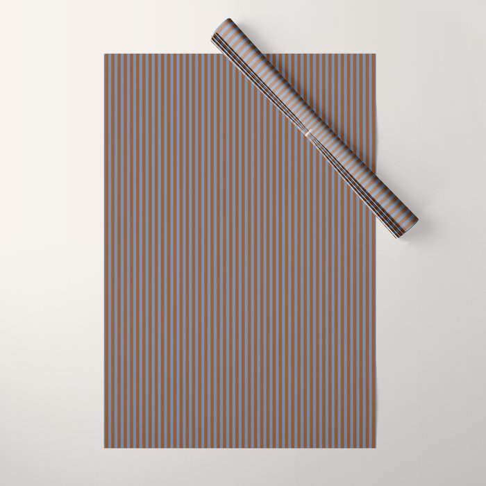 Narrow Stripes Vertical Pattern in Brown and Blue Wrapping Paper Gallery Image 1