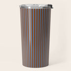 Narrow Stripes Vertical Pattern in Brown and Blue Travel Mug Gallery Image 2