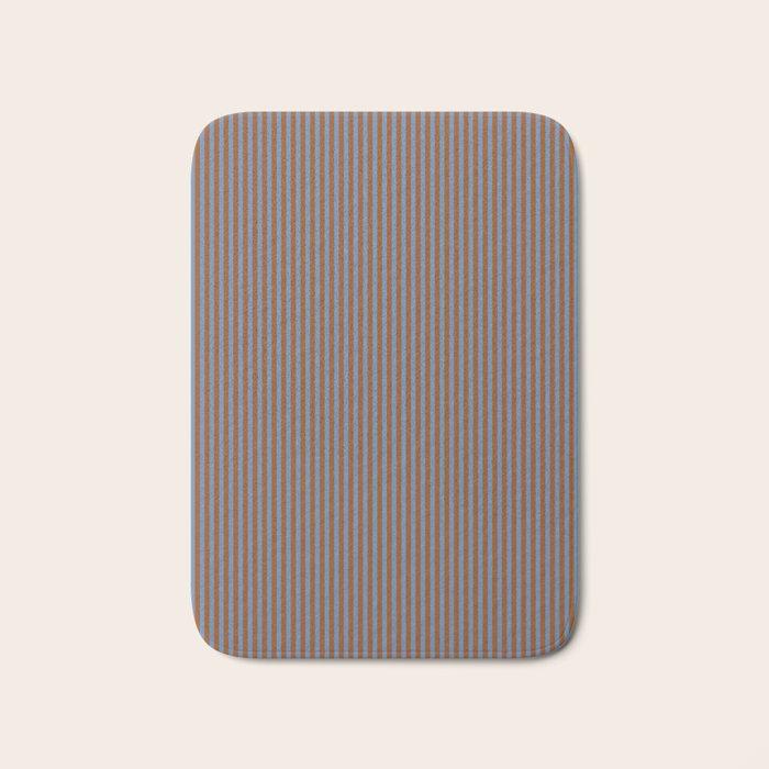 Narrow Stripes Vertical Pattern in Brown and Blue Bath Mat Gallery Image 1
