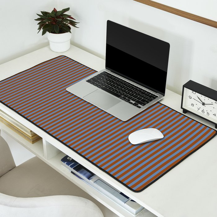Narrow Stripes Vertical Pattern in Brown and Blue Desk Mat Gallery Image 2