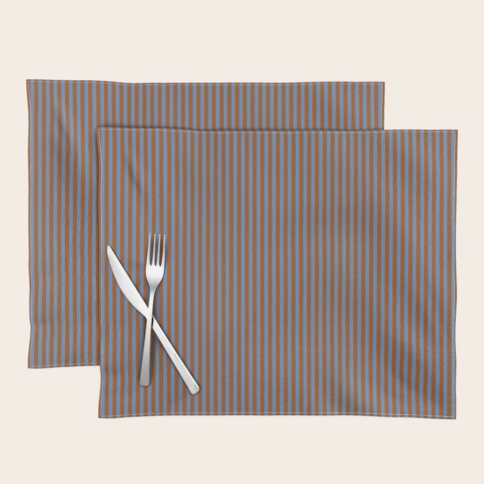 Narrow Stripes Vertical Pattern in Brown and Blue Placemat Gallery Image 1