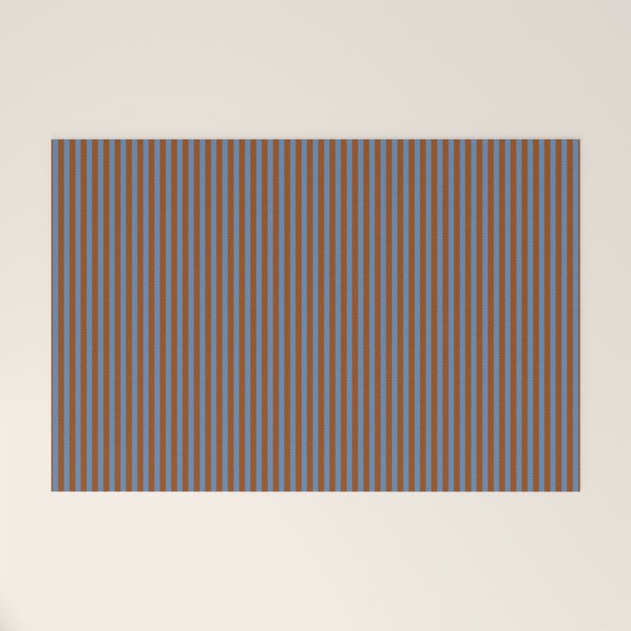 Narrow Stripes Vertical Pattern in Brown and Blue Welcome Mat Gallery Image 1