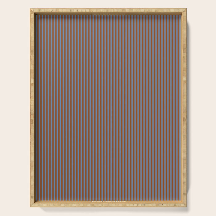 Narrow Stripes Vertical Pattern in Brown and Blue Serving Tray Gallery Image 1