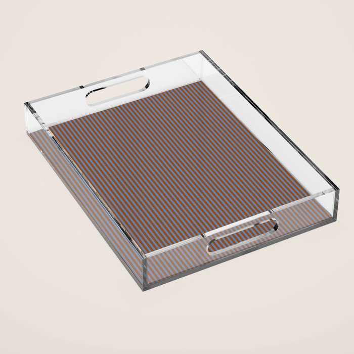 Narrow Stripes Vertical Pattern in Brown and Blue Acrylic Tray Gallery Image 1