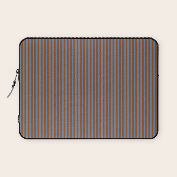 Narrow Stripes Vertical Pattern in Brown and Blue Laptop Sleeve Gallery Image 1