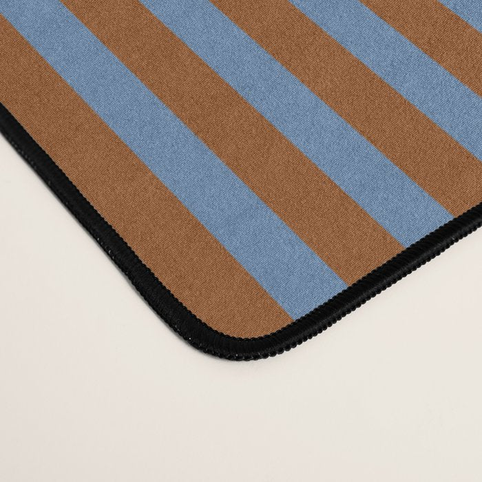 Narrow Stripes Vertical Pattern in Brown and Blue Desk Mat Gallery Image 4