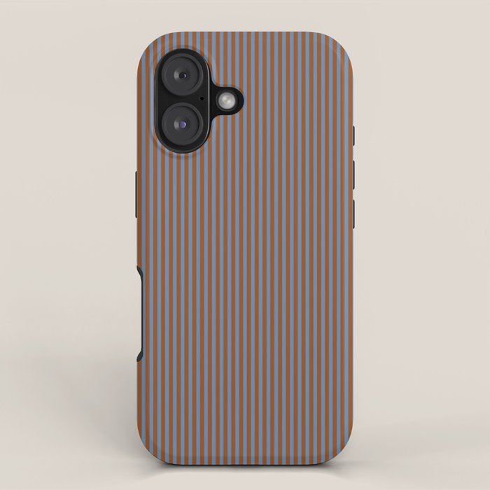 Narrow Stripes Vertical Pattern in Brown and Blue iPhone Case Gallery Image 1