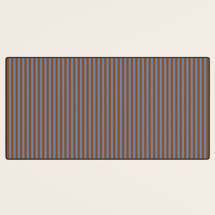 Narrow Stripes Vertical Pattern in Brown and Blue Desk Mat Gallery Image 3