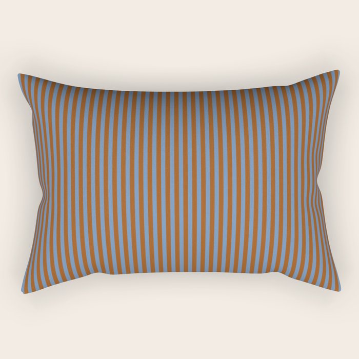 Narrow Stripes Vertical Pattern in Brown and Blue Rectangular Pillow Gallery Image 2
