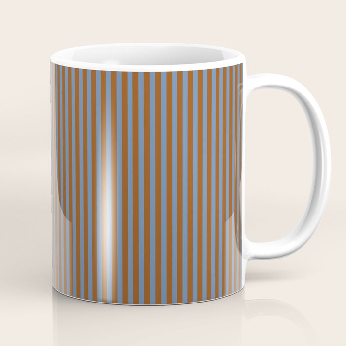 Narrow Stripes Vertical Pattern in Brown and Blue Coffee Mug Gallery Image 1