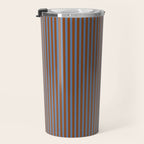 Narrow Stripes Vertical Pattern in Brown and Blue Travel Mug Gallery Image 3