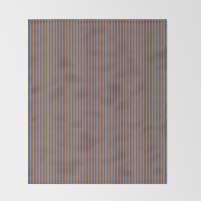 Narrow Stripes Vertical Pattern in Brown and Blue Throw Blanket Gallery Image 2