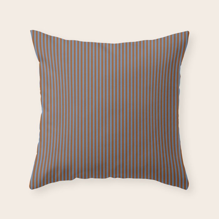 Narrow Stripes Vertical Pattern in Brown and Blue Throw Pillow Gallery Image 6