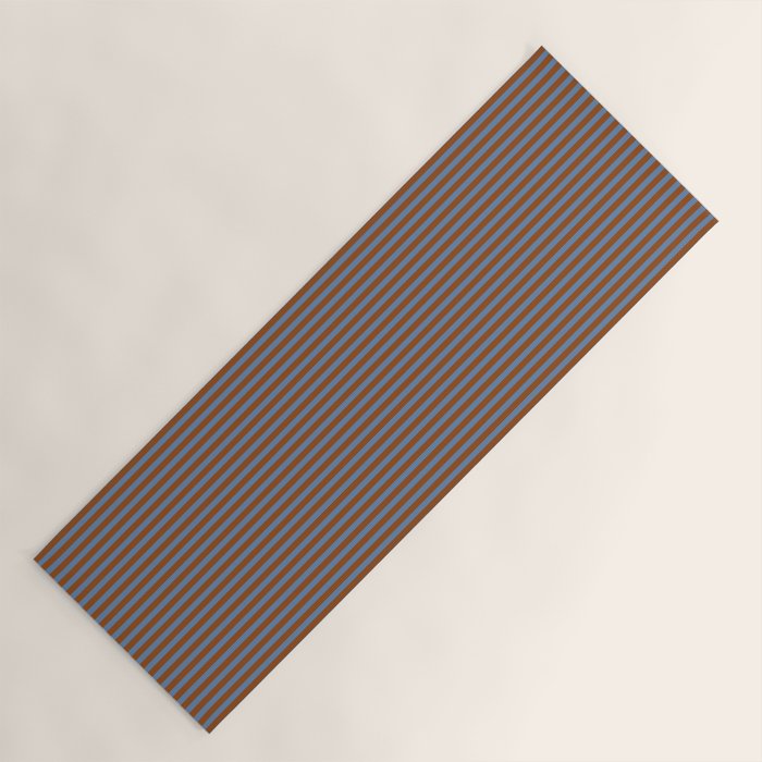 Narrow Stripes Vertical Pattern in Brown and Blue Yoga Mat Gallery Image 1