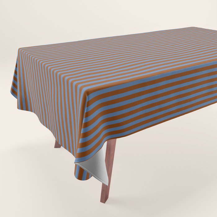 Narrow Stripes Vertical Pattern in Brown and Blue Tablecloth Gallery Image 1