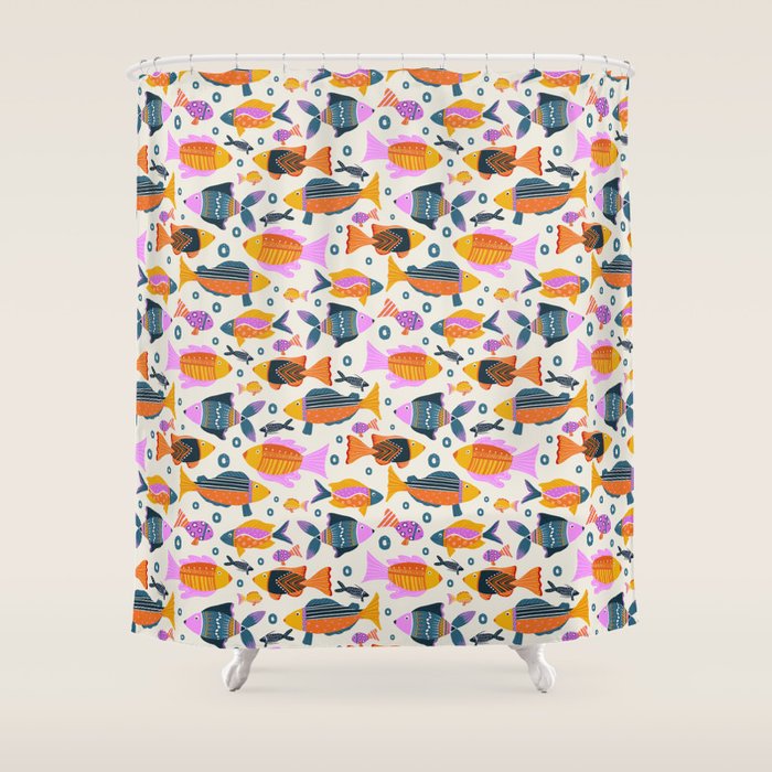 Crafty Maximalist Fish Parade Shower Curtain Gallery Image 1