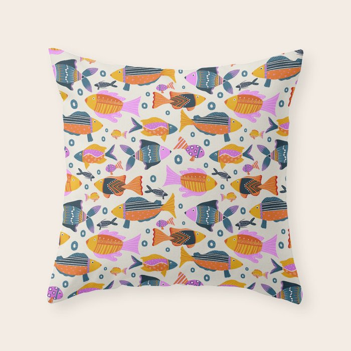 Crafty Maximalist Fish Parade Throw Pillow Gallery Image 6