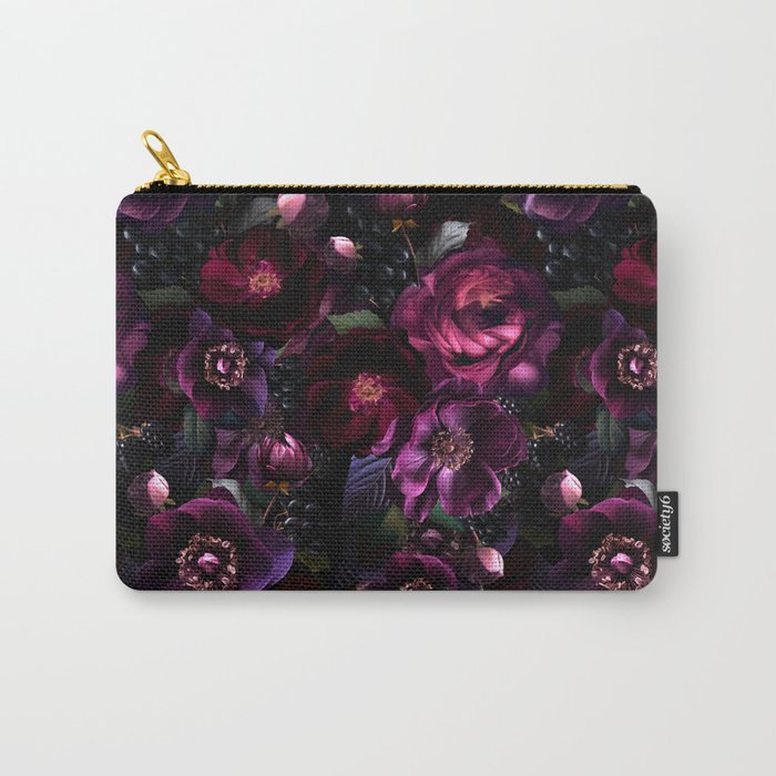Vintage Spring Night Romanticism: Maximalism Purple Bold Moody Florals - Antiqued burgundy Roses and Peonies Nostalgic Gothic  - Antique Botany Wallpaper and Victorian Goth Mystic inspired Carry All Pouch Gallery Image 1