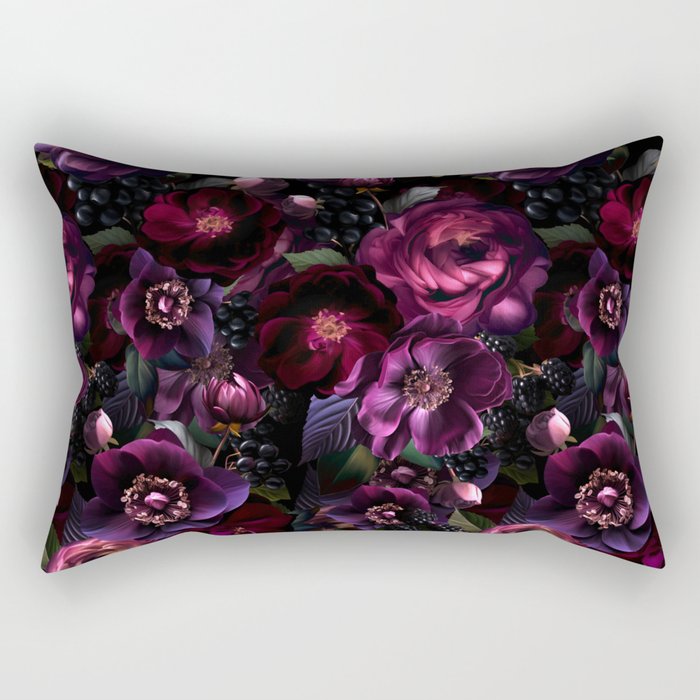 Vintage Spring Night Romanticism: Maximalism Purple Bold Moody Florals - Antiqued burgundy Roses and Peonies Nostalgic Gothic  - Antique Botany Wallpaper and Victorian Goth Mystic inspired Rectangular Pillow Gallery Image 2