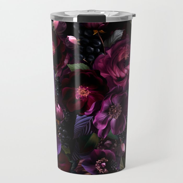 Vintage Spring Night Romanticism: Maximalism Purple Bold Moody Florals - Antiqued burgundy Roses and Peonies Nostalgic Gothic  - Antique Botany Wallpaper and Victorian Goth Mystic inspired Travel Mug