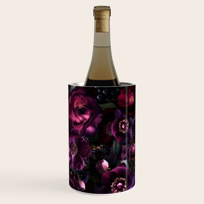 Vintage Spring Night Romanticism: Maximalism Purple Bold Moody Florals - Antiqued burgundy Roses and Peonies Nostalgic Gothic  - Antique Botany Wallpaper and Victorian Goth Mystic inspired Wine Chiller Gallery Image 3