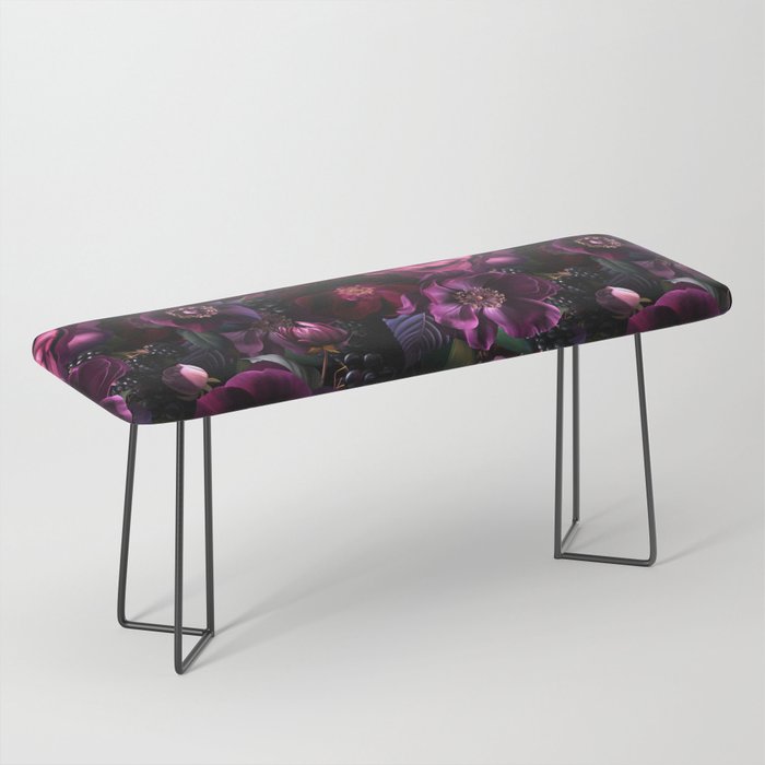 Vintage Spring Night Romanticism: Maximalism Purple Bold Moody Florals - Antiqued burgundy Roses and Peonies Nostalgic Gothic  - Antique Botany Wallpaper and Victorian Goth Mystic inspired Bench Gallery Image 1