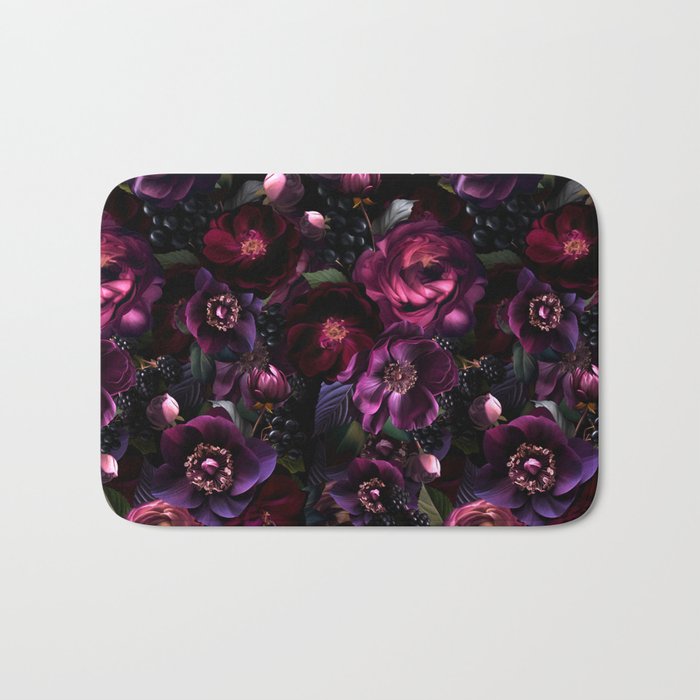 Vintage Spring Night Romanticism: Maximalism Purple Bold Moody Florals - Antiqued burgundy Roses and Peonies Nostalgic Gothic  - Antique Botany Wallpaper and Victorian Goth Mystic inspired Bath Mat Gallery Image 1