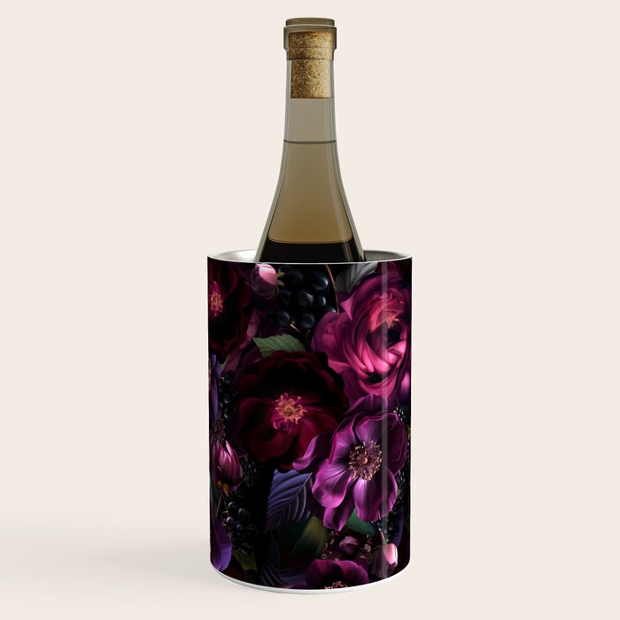 Vintage Spring Night Romanticism: Maximalism Purple Bold Moody Florals - Antiqued burgundy Roses and Peonies Nostalgic Gothic  - Antique Botany Wallpaper and Victorian Goth Mystic inspired Wine Chiller Gallery Image 1