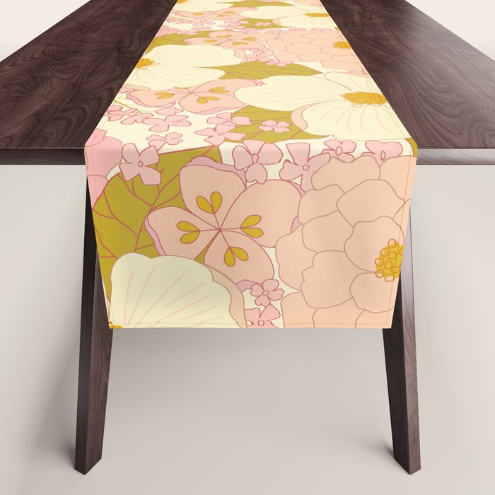 Pink Pastel Vintage Floral Pattern Table Runner Gallery Image 1