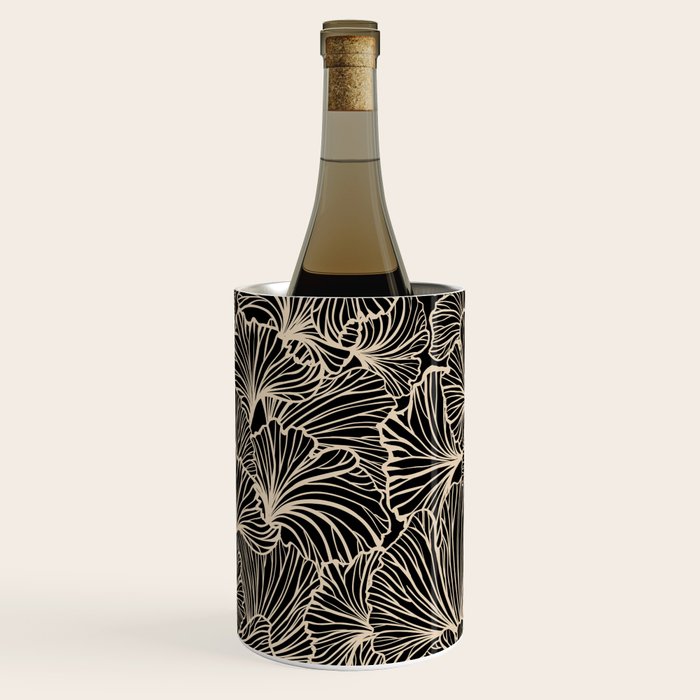 Decorative Leaf Pattern, Floral Prints, Cream and Black Wine Chiller Gallery Image 1