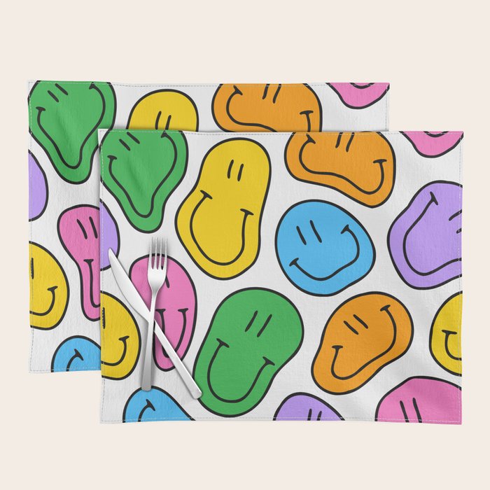 Colorful smiling happy face cartoon pattern Placemat Gallery Image 1
