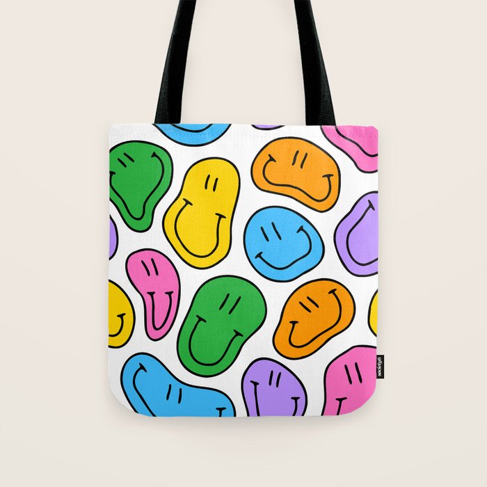 Colorful smiling happy face cartoon pattern Tote Bag Gallery Image 1