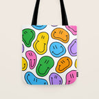 Colorful smiling happy face cartoon pattern Tote Bag Gallery Image 1