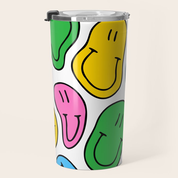 Colorful smiling happy face cartoon pattern Travel Mug Gallery Image 3