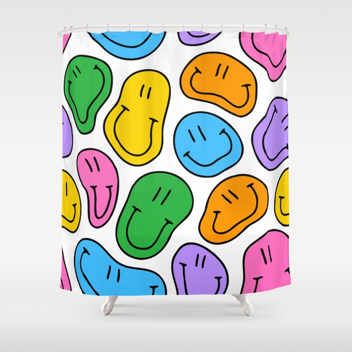 Colorful smiling happy face cartoon pattern Shower Curtain Gallery Image 1