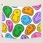 Colorful smiling happy face cartoon pattern Wall Tapestry Gallery Image 4