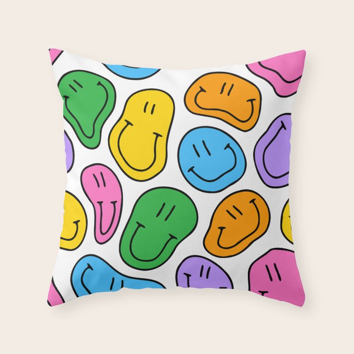 Colorful smiling happy face cartoon pattern Throw Pillow Gallery Image 6